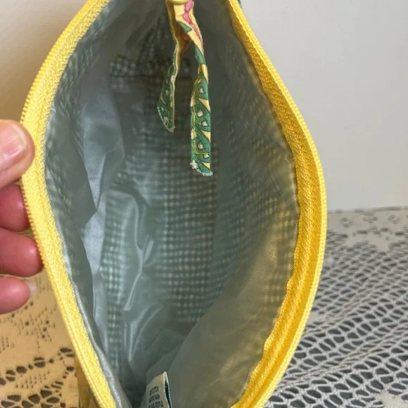 Vera Bradley Yellow HOPE Pink Ribbons Lined Cosmetic Makeup Bag 9"x5"x3" - FP - Picture 5 of 9